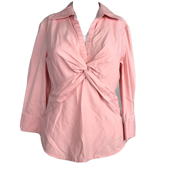 BCBG Maxazria Shirt Womens Sz S Pink‎ Twist Front Stretch Side Zip Fitted Top - Picture 1 of 8